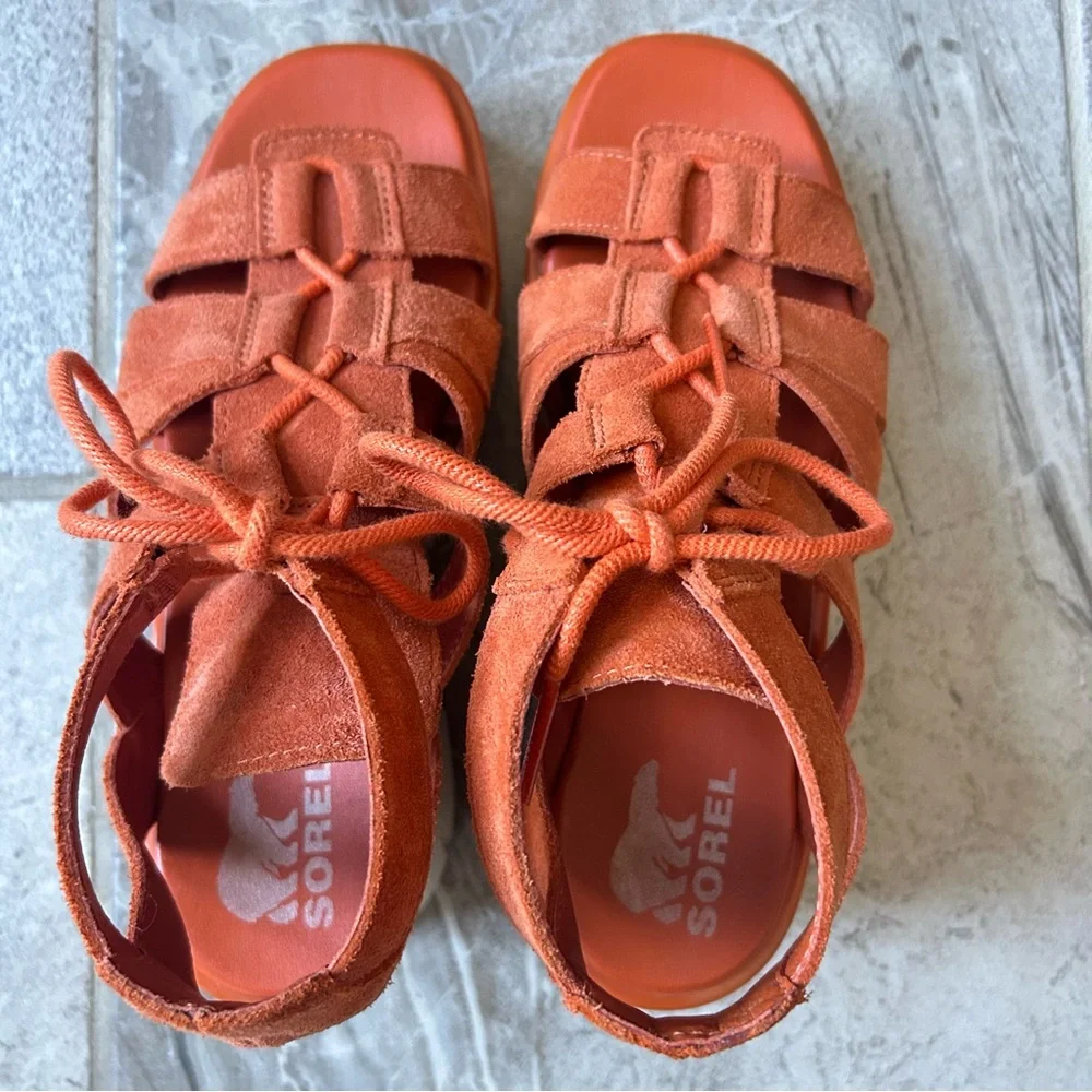 Sorel Women’s Joanie III Lace Wedge Retro Sandals In Desert Sun Chalk Size 8